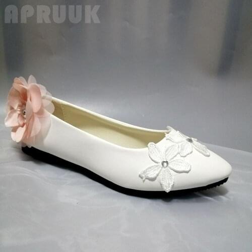 Fashion new arrival flats lace shoes woman pink flower ladies girls party ceremony proms dress party flats womens plus big size