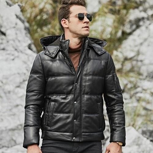 Leather Jacket Men Sheepskin Geunine Leather Jacket Men Plus Size Duck Down Winter Coat for Mens Clothing Casacos 153 YY767
