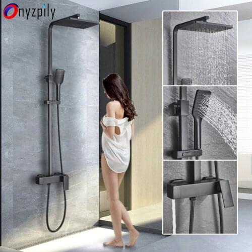 Onyzpily Shower Faucet Set Black Chrome Brushed Golden 8'' 10'' 3 Waterway Hot&Cold Water Mixer Faucet Shower Tap Wall Mounted