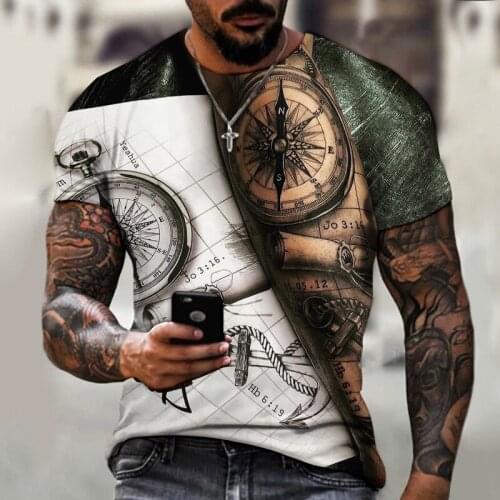 2021 New Mens Summer 3d Printed Compass T-shirt Hip-hop Style Large Size T-shirt Cross Style Short Sleeve Clothing Xxs-6xl