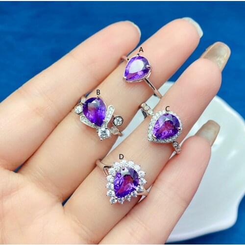 S925 Sterling Silver Natural Amethyst Ring New Accessories Exquisite Luxury Ladies Glamour Party Engagement 7x9mm