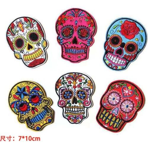 New Skull Iron on Skeleton Patches Embroidered Patches Apparel Fabric Sewing Applique DIY Clothes Stickers Patches