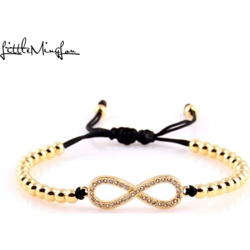 Little MingLou New Trendy Men bead Bracelet Micro Pave CZ infinity Charm copper Braided bracelets & bangles for women Jewelry