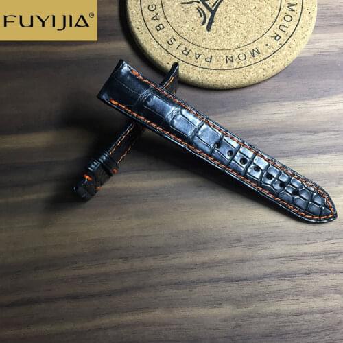 FUYIJIA 18MM 20MM 22MM Double Crocodile Leather Watch Band Men Custom Top Brand Substitute Strap Genuine Alligator Watchbands 19