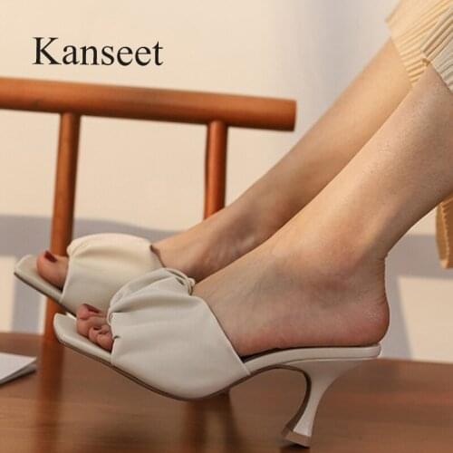 CIALISA Women Shoes Square Toe Slipper Sexy Fashion Slip On Thin Heels Flip Flop Outdoor Sandal Summer High Heel Slippers