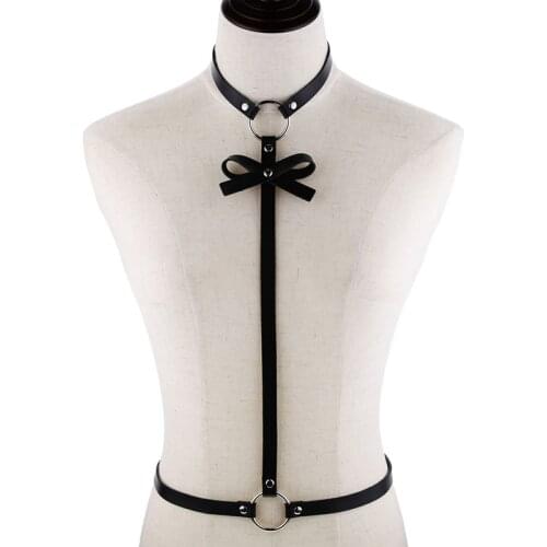 Sexy Leather Harness Underwear Garter Women Rock Street Bow Strap Body Cage Belts Waist Bondage Restraints Suspenders Jewelry