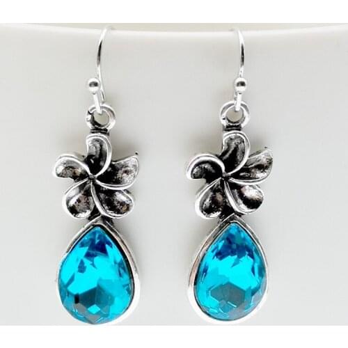 Bohemia Blue Crystal Zircon Water Drop Flower Earrings for Women Jewelry Wedding Engagement Statement Dangle Earings Accessories