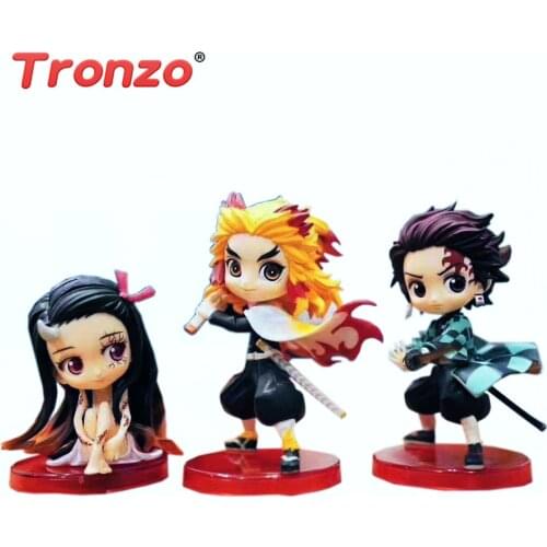 Tronzo 3PCS/Set Demon Slayer Kimetsu no Yaiba Q posket Kamado Tanjirou Nezuko Rengoku Kyoujurou PVC Figure Model Doll Toys Gifts