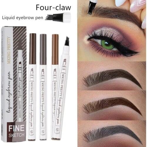 Waterproof Natural Eyebrow Pen Four-claw Eye Brow Tint Makeup three Colors Eyebrow Pencil Brown Black Grey Brush Cosmetics