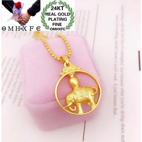 OMHXFC Jewelry Wholesale YM351 European Fashion Hot Fine Woman Girl Party Birthday Wedding Gift Elephant 24KT Gold Pendant Charm