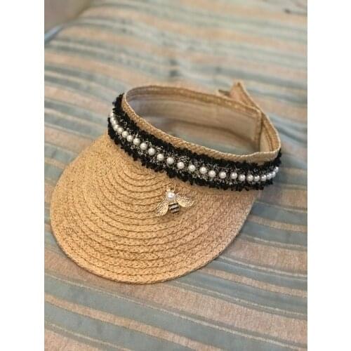 202007-shi HANDMADE raffia grass without pearl ribbon soft light lady VISORS cap women leisure street hat