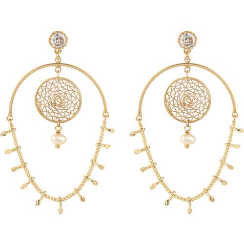 S925 Silver Needle Hollow Irregular Shape Inlaid Diamond Drop Earrings Vintage Unique big Zircon Natural Pearl earrings long