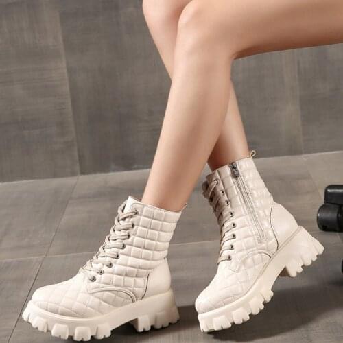 Women Snow Boots Woman Martin Boots Non-Slip Raise The Bottom Warm with Velvet Short Lattice Rhombus Luxury Designer Beige Black