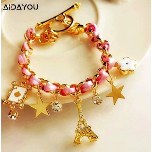 Women Bracelet Chain Golden Perfectly Paris Eiffel Tower Bracelet Jewelry Novelty Leather Women Foot Chain acc087