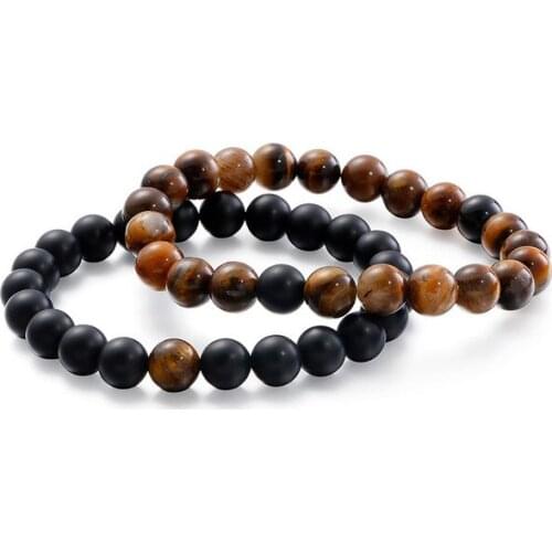 2Pcs/Set Couples Distance Bracelet Men Tiger eyes Classic Natural Stone Beaded Buddha Bracelets