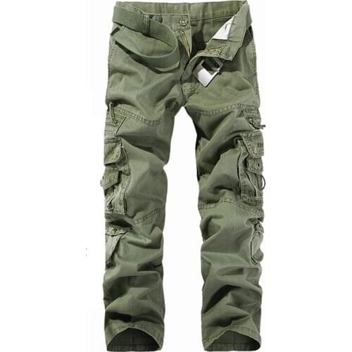 2020 Men ArmyGreen Cargo Pants Men Casual Multi-Pocket Cotton Overall Trousers Male Easy Wash Autumn Joggers Cotton Pants 40