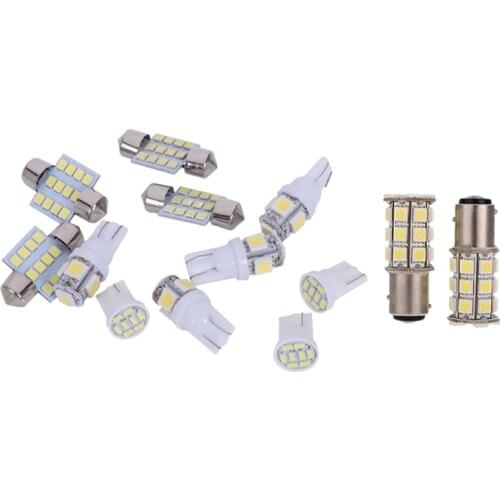 2 x 1157-T25 P21/5W 27 SMD5050 12V LED Brake Light with 11Pcs White LED Lights for T10 and 31mm Map Dome Plate Lamp
