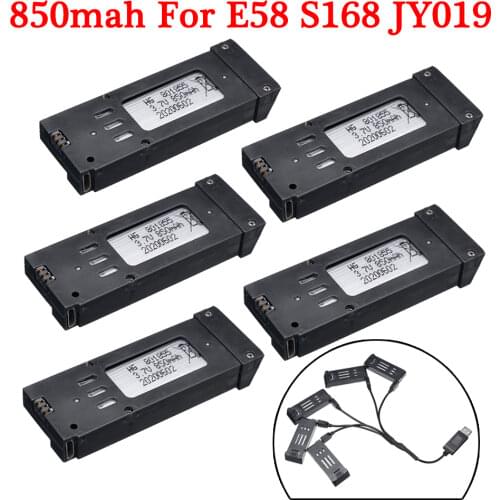 850mAh 3.7V Battery Charger Sets for E58 JY019 S168 RC Quadcopter Spare Parts 3.7v RC Drone Lipo Battery for E58 drone 5pcs/sets