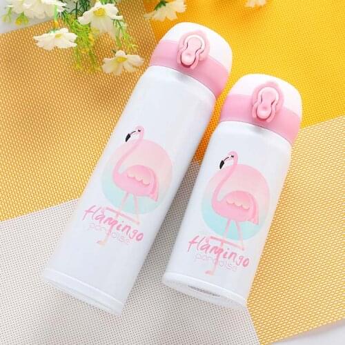 350 500ML Thermocup Bouncing Cover Bottle Vacuum flask Flamingo Pattern Thermal Mug Travel Thermos Cup Stainless Steel