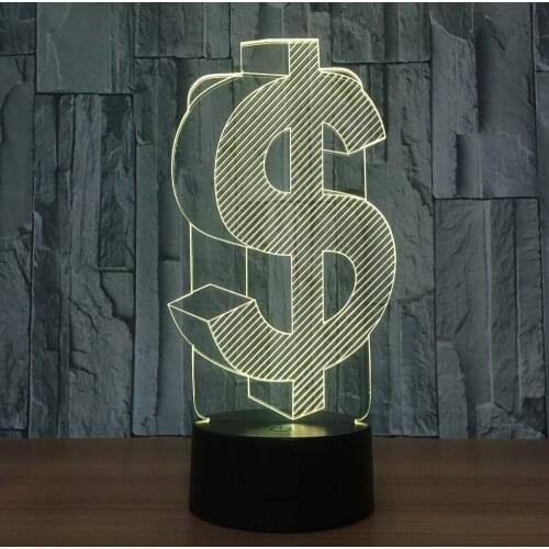 USD Dollar 3D LED Night Light RGB Color Changing 3D Table Lamp Novelty USD Symbol Nightlight Decoration for Xmas Gift