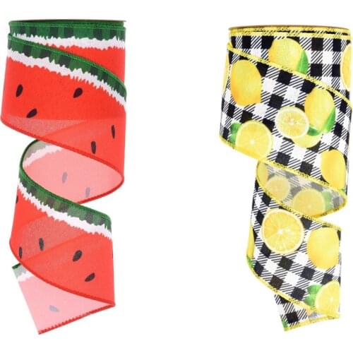 5/10 Yards Summer Lemon Watermelon Ribbon Wreath Craft Decoration Gift Wrapping Decoration Christmas Silk Ribbons Lace Fabric