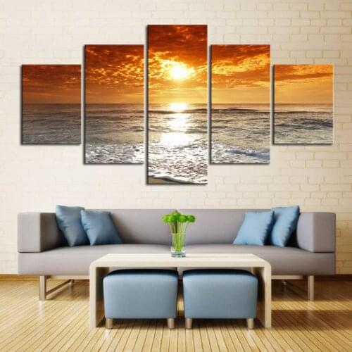 5 Pieces Modern Sunset Sunrise Paintings Picture Frames Wall Art Print Amazing Sea Landscape Painting