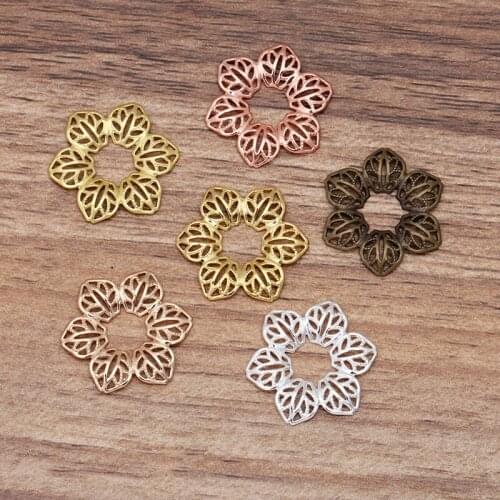 50 Pcs 20 mm Metal Copper 6 Colors Filigree Wrap Flower Charms DIY Jewelry Making Accessories
