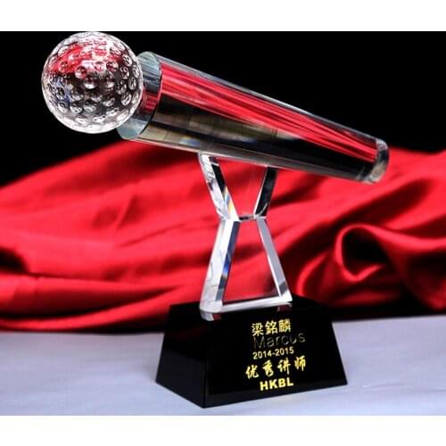 Free Personality Engraving Crystal Microphone Shape Award Trophy Singing Music Contest Souvenir