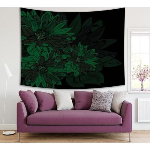Tapestry Flowers Bouquet in Soft Colors Nature Summer Blossoms Floral Vintage Artwork Green Black
