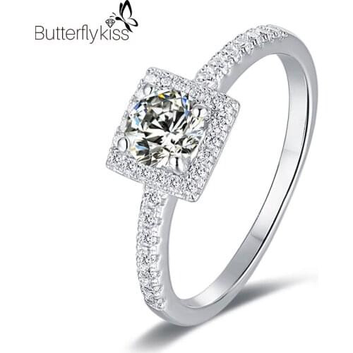 BK 0.5ct Moissanite Ring DE Color Genuine Silver 4 Prong White/Yellow/Rose Gold Diamond Rings Ladies Gift Jewelry For Woman