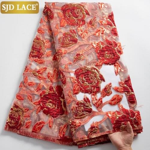 SJD LACE African Lace Fabric High Quality Latest Brocade Embroidery Gilding French Lace Fabric Jacquard Tissue Mesh Dress A2357