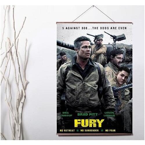 Lot style Choose Fury Movie Art Canvas print poster decoration painting with solid wood hanging scroll