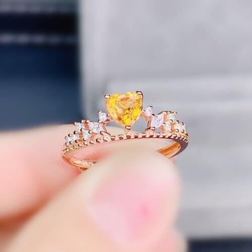 Natural real citrine love heart small ring Free shipping 5*5mm 0.4ct gemstone 925 sterling silver Fine jewelry J215255