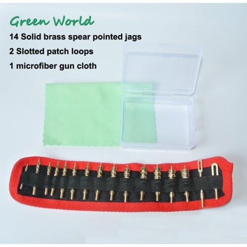 Green World 17pc/lot .17cal-.50cal Gun Cleaning Jags brush Kit Solid Brass Spear Pointed Jags,Slotted Patch Loops Thread 8-32