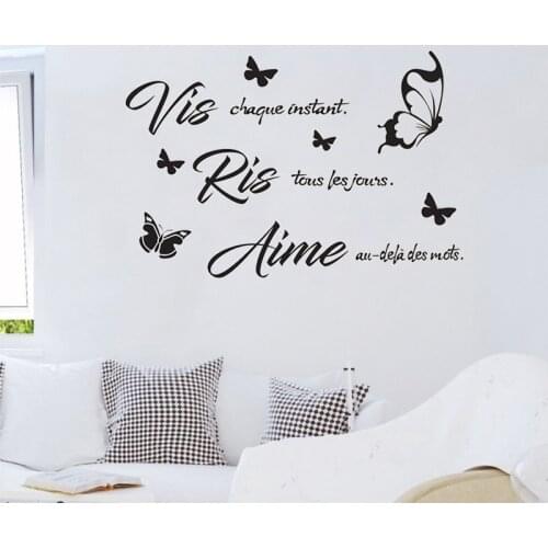 Vis Ris Aime Wall Sticker French Quote Wall Decal Art Vinyl Butterflies Decoration Living Room Bedroom Murals Poster