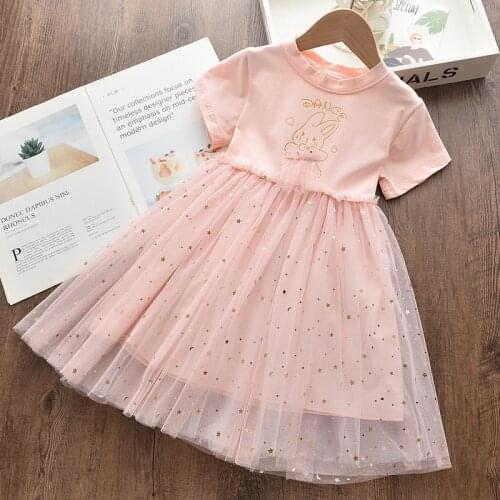 2021new Childrens Clothing Summer Girls' Bunny Star Mesh Dress Girl Princess Dress