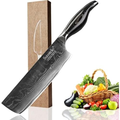 SUNNECKO 7" inch Cleaver Knife Damascus Steel Japanese VG10 Sharp Blade Kitchen Knives Pakka Wood Handle Meat Slicer Cutter Tool