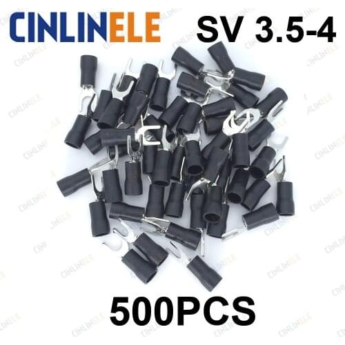 500PCS Crimp Terminal SV3.5-4 AWG12-10 2.63-4.62mm^2 Crimp Fork Spade terminals Fork Terminal Brass SV3-4