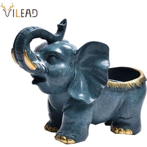 VILEAD 21.5cm Resin Elephant Storage Figurines Crafts European Ornaments Living Room TV Cabinet Porch Decorations Furnishings