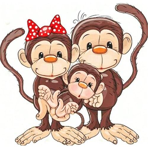Full square diy 5d diamond painting monkey family cartoon sticker 3d rhinestone mosaic diamond embroidery gift