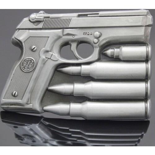Hand Gun Bullets Men Silver Plated Pistol Military Western Rodeo Texas Belt Buckle Exchange Jewelry Acessories