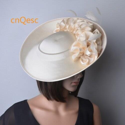 Beige Large Formal dress hat Matte satin fascinator kentucky derby hat wedding hat Church hat