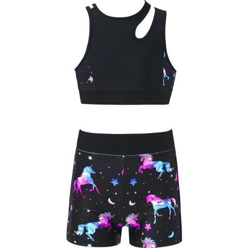 Girls Sport Outfits Stretchy Running Set Yoga Suit Gym Workout Clothes Hollow Back Vest Tops High Waist Shorts Summer Sportswear