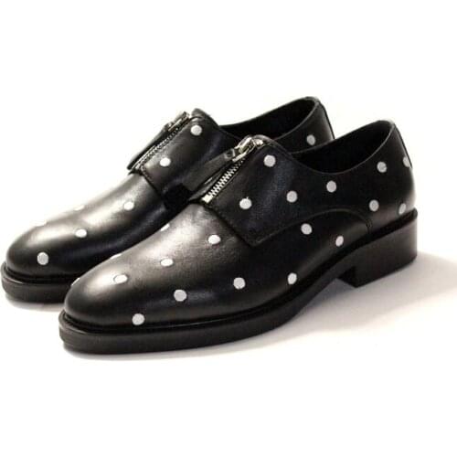 New formal handmade men shoes black zipper pokal dot wedding shoes for men genuine leather fashion party shoes