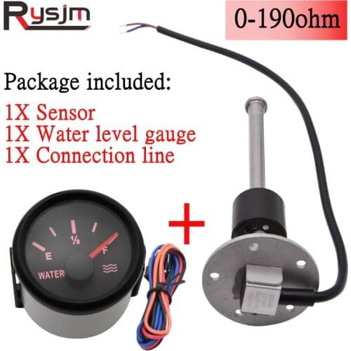 52mm Car Gauges Water Level Sensor 125/150/200/225/300/500mm Fit Water Tank Level Indicator Meter 0-190ohm With Red Backlight