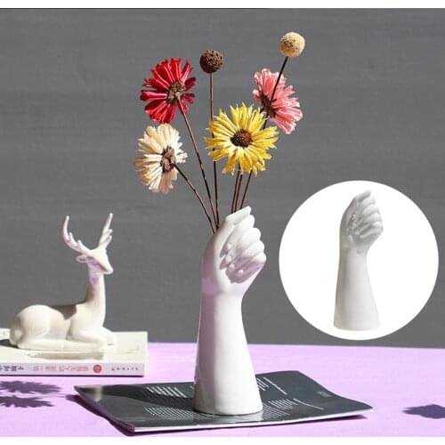 Hand Shape Ceramic Vase Artificial Flowers Pot 9.3inch Home Party Decor Nordic style Golden Hand Vase Flowers Modern Home Decor