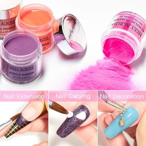 MEET ACROSS 10g Acrylic Powder Dipping Nail Powder 60m Acrylic Liquid Carving And Extension Nail Pigment Nail Art