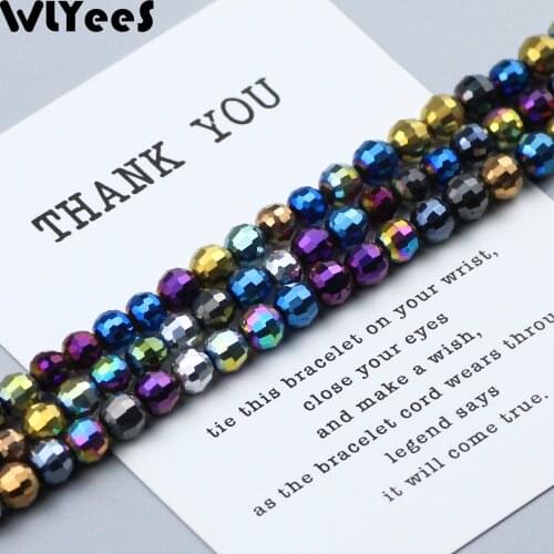 WLYeeS Plating 6mm Faceted Ball Austrian 96 crystal beads 50pcs Round Glass Loose Beads For Jewelry Bracelet Necklace Making DIY
