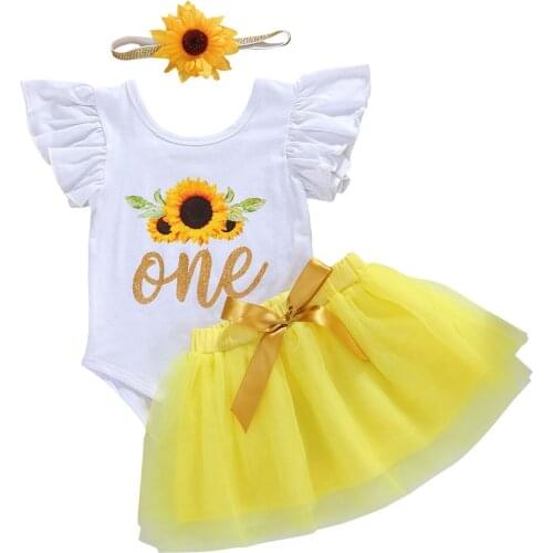 New Birthday Baby Girls Tutu Skirts Clothes Cotton Summer Kids Sleeveless T-Shirt Tops + Tutu Skirts +Headband 3Pcs Set Outfits