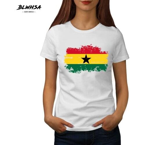 BLWHSA Summer New Fashion Women T-shirt Ghana National Flag Print Tops Tees Cotton Ghana Fans Short Sleeve T-Shirts